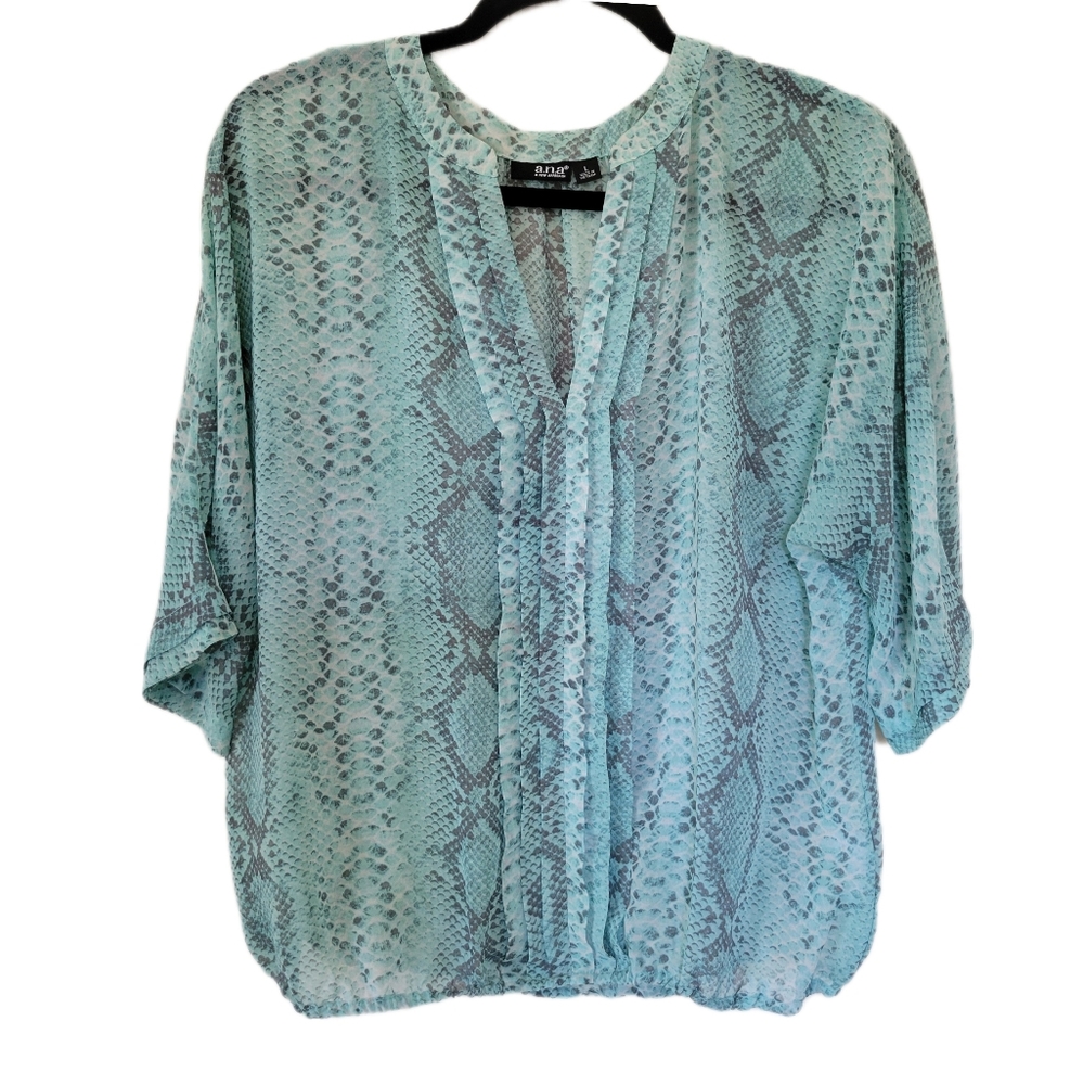 a.n.a Snake Print V Neck Aqua and Gray